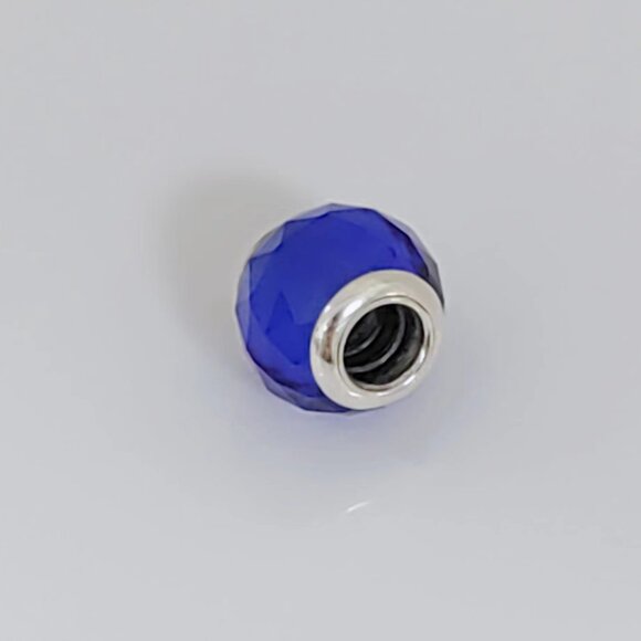 Pandora Dark Blue Petite Facets Charm Murano Glass Charm Bead with box - Picture 3 of 4